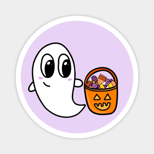 Cute Ghost with Trick or Treat Candy Bucket, made by EndlessEmporium Magnet